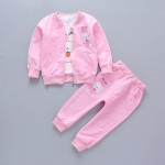 Σετ 3 τεμαχίων, παντελόνι, μπλούζα και ζακέτα με σχέδιο λαγουδάκι, ροζ - λευκό